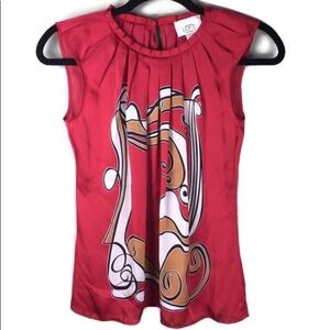 Loft Gathered Collar Scarf Print Red Blouse XSP